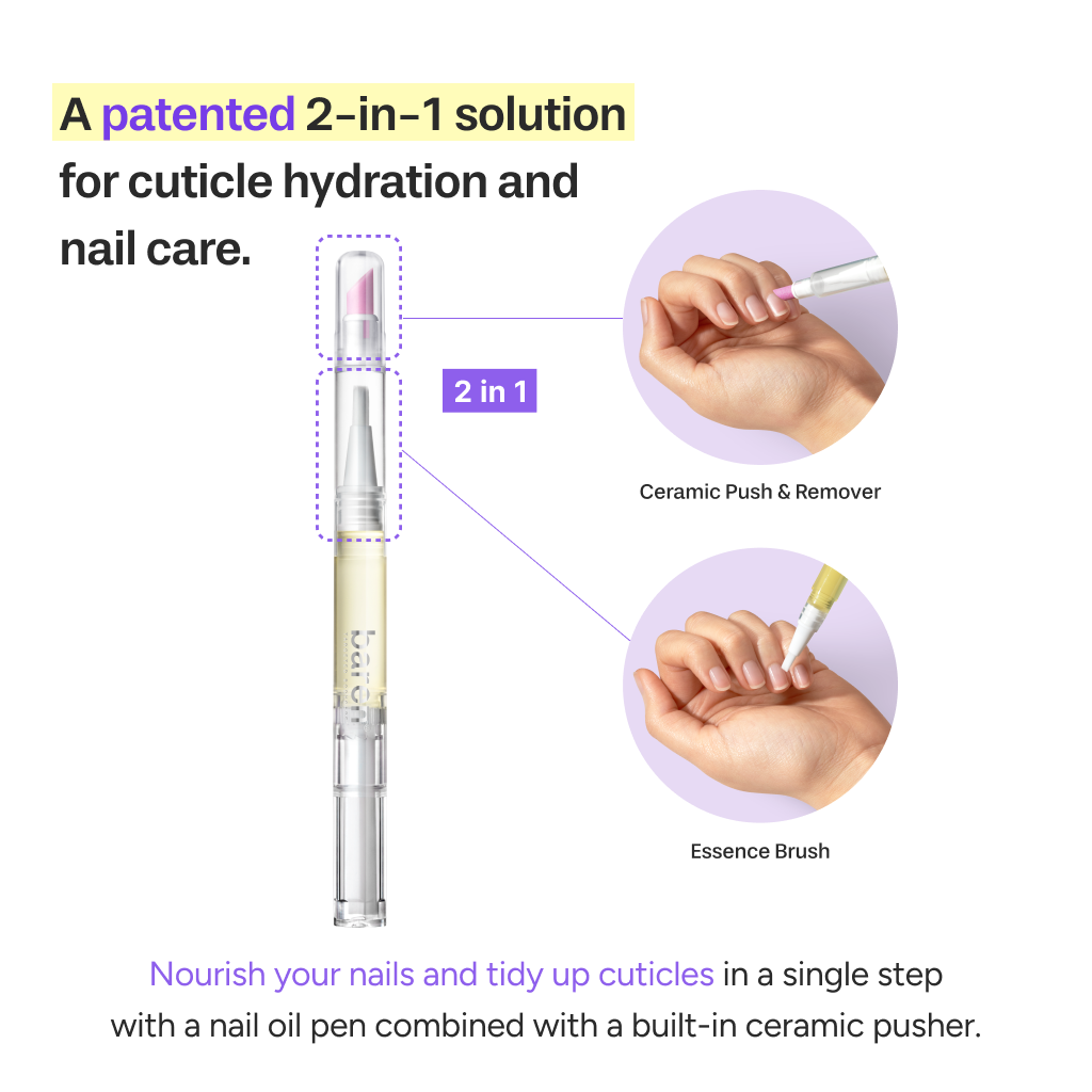 Dual Effect 2-in-1, Nail & Cuticle Oil Pen with Ceramic Pusher, 2ml